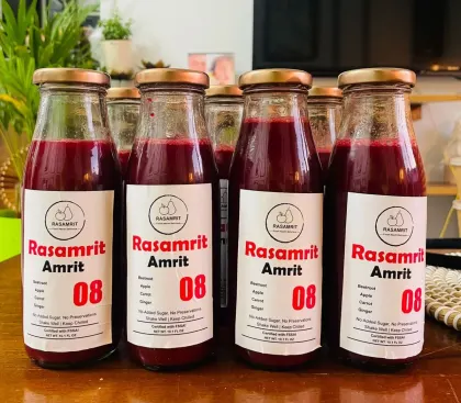 Rasamrit cold-pressed beetroot juice bottles